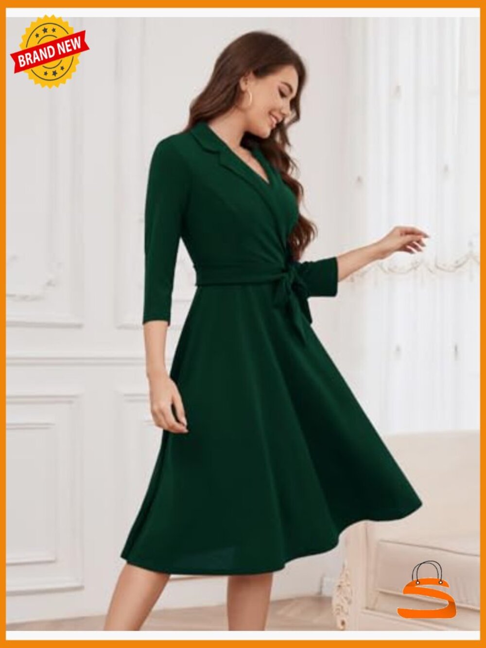 Fit and Flare 3/4 Sleeve Vintage Tea Dress Cocktail Party Formal Church Dress - Picture 2 of 7